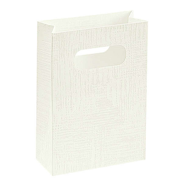 Shopper in cartoncino bianco con maniglia fustellata a fagiolo, confezione da 10 pezzi, vari formati