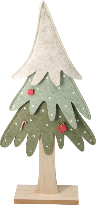Albero in feltro su base di legno, altezza 40 cm