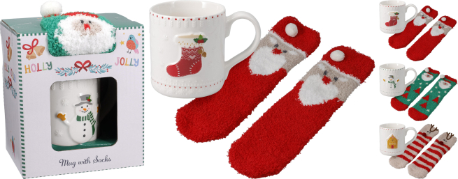 Tazza da 420 ml in porcellana con un piao di calze, in confezione regalo, vari modelli