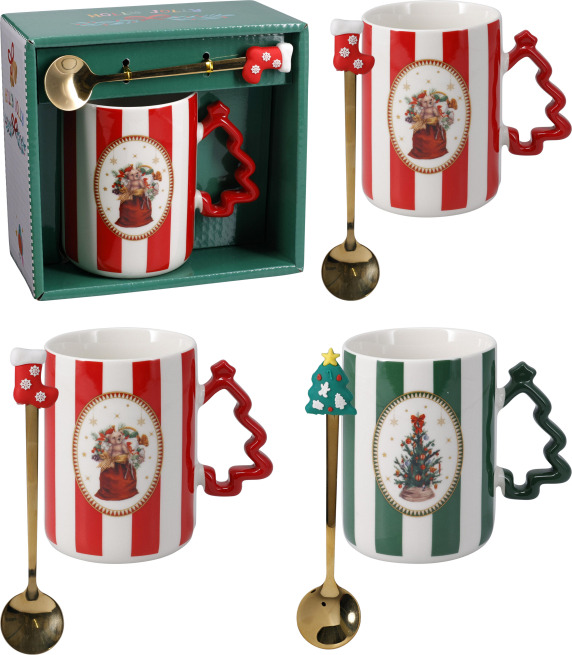 Mug da 390 ml in porcellana con cucchiaio, in confezione regalo, vari modelli