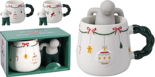 Mug da 360 ml in porcellana con filtro te', in confezione regalo, vari modelli