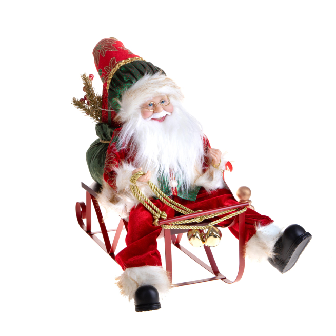 Babbo Natale su slitta con luci led, lunghezza 45 cm