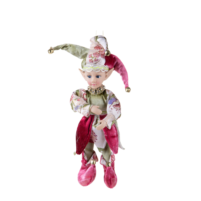Elfo Joker con vestito rosa e verde, altezza 40 cm