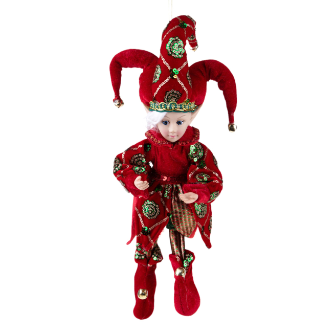 Elfo Joker con vestito rosso, altezza 30 cm