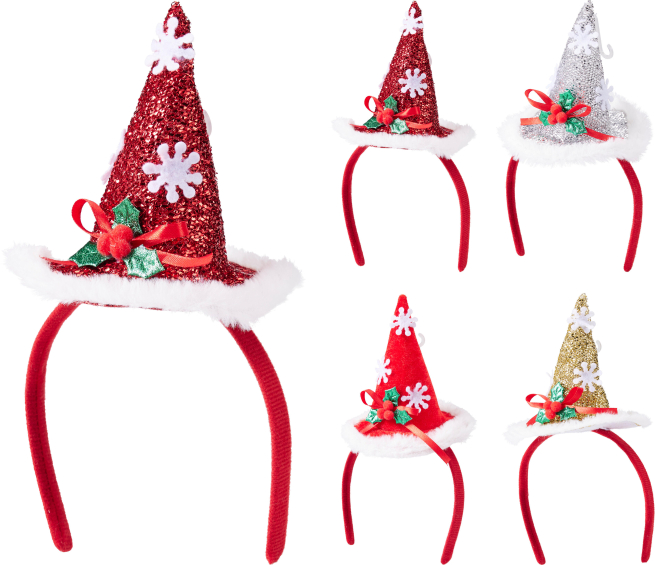 Cerchietto in tessuto con cappello natalizio, altezza 26 cm, modelli assortiti
