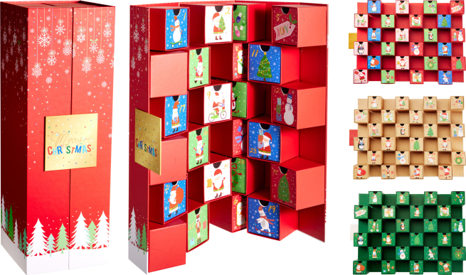 Calendario dell'avvento in cartone pieghevole, altezza 40 cm, modelli assortiti
