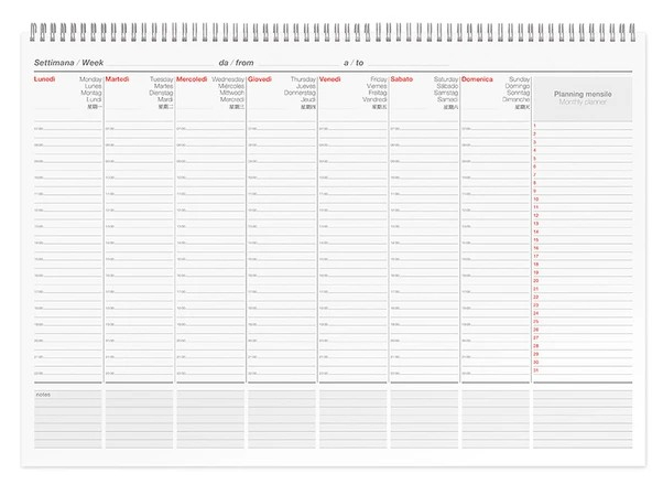 Planner settimanale con spirale senza data, formato 49x34 cm