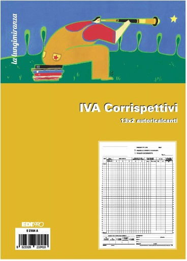 Blocco da 13 pagine IVA corrispettivi 2 copie autoricalcanti, formato 22x29.7 cm