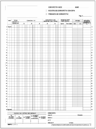 Blocco da 13 pagine IVA corrispettivi 2 copie autoricalcanti, formato 22x29.7 cm