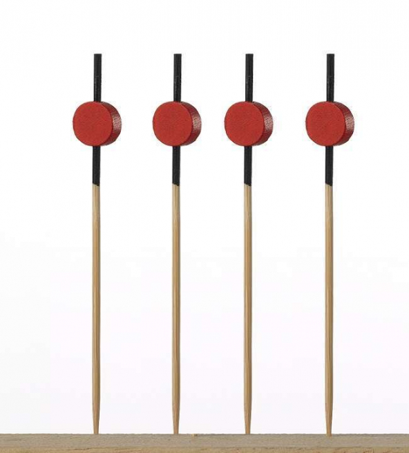 Spiedino in bamboo modello akita con decorazione rossa 9cm. confezione da 100 pezzi