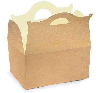 Scatola happy meal antiunto con maniglia in cartoncino bio-compostabile formato 20x14cm h.13, confezione da 25 pezzi