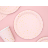 Piatto in cartoncino rosa con pois, diametro 18 cm, confezione da 6 pezzi