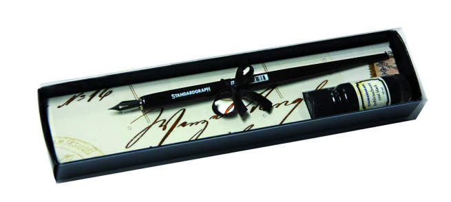 Set scrittura con pennino e inchiostro nero in scatola regalo