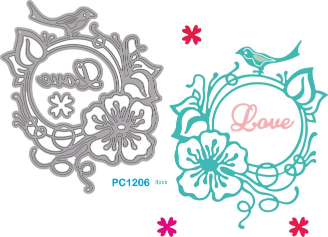 Fustella sottile, figura ghirlanda con scritta "Love", confezione da 3 pezzi