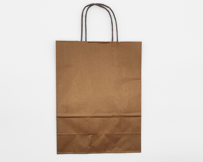 Shopper marrone in carta sealing millerighe con maniglia ritorta