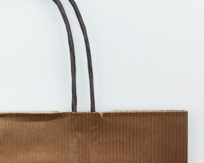 Shopper marrone in carta sealing millerighe con maniglia ritorta