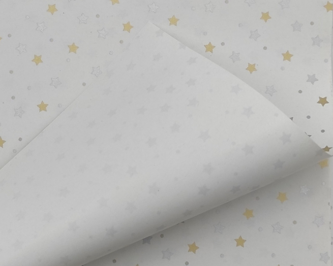Carta da regalo bianca fantasia stelline, formato 70x100 cm, confezione da 25 fogli