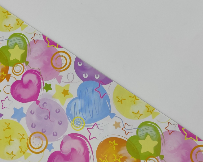 Carta da regalo multicolor, fantasia cuori e palloncini, formato 70x100 cm, confezione da 25 fogli
