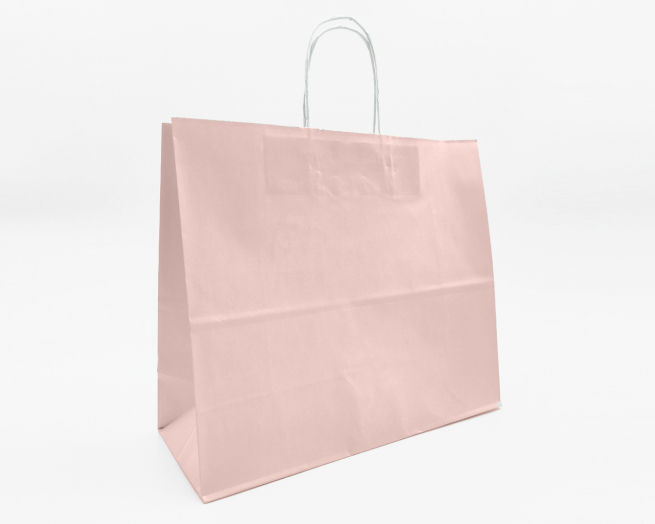 Shopper rosa antico in carta kraft con maniglia ritorta bianca