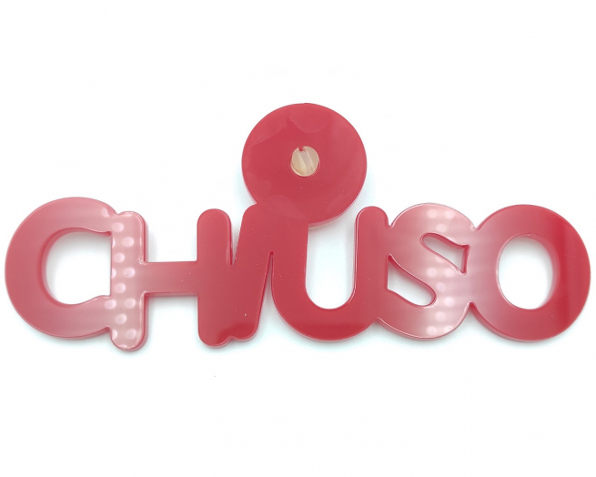 Scritta "Chiuso" rossa, in acrilico sagomato, formato 55x15 mm
