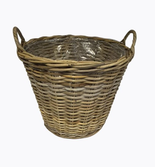 Cestino in rattan con plastica all'interno e manici, altezza 42 cm
