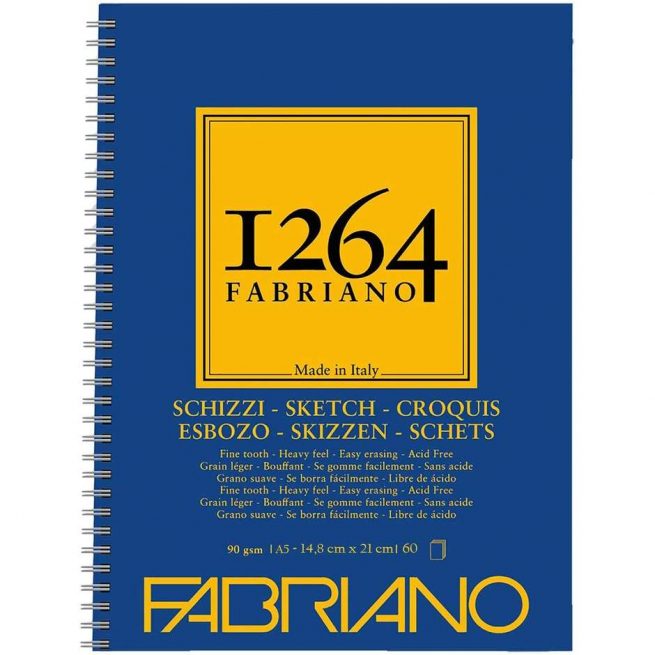 Album schizzi Fabriano 1264 spiralato lato lungo, formato A5, 90 gr/mq, confezione da 60 fogli