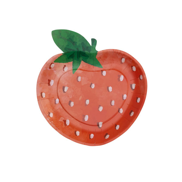 Piatto sagomato in cartoncino fantasia "Fragole Chic", confezione da 8 pezzi