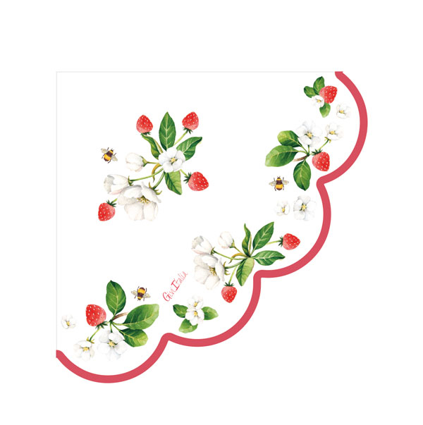 Tovagliolo sagomato carta 3 veli, fantasia "Fragole chic", confezione da 16 pezzi