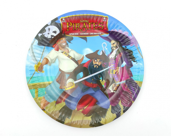 Piatto in cartoncino fantasia "Pirati", diametro 18cm, confezione da 10 pezzi