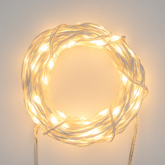 Filo luci 500 microled, luce calda fissa, filo bianco, uso interno ed esterno, lunghezza 50 metri
