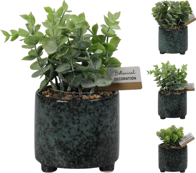 Vaso in ceramica con pianta artificiale, altezza 20 cm, modelli assortiti