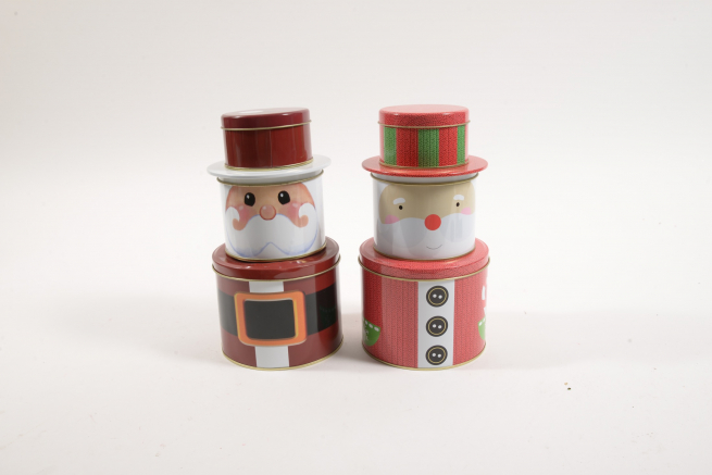 Barattolo in latta "Santa", diametro 15.5 cm, altezza 25.5 cm, set 3 pezzi modelli assortiti