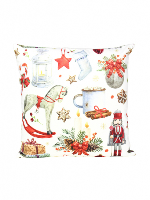 Cuscino di velluto e con soggetti natalizi, formato 45x45 cm