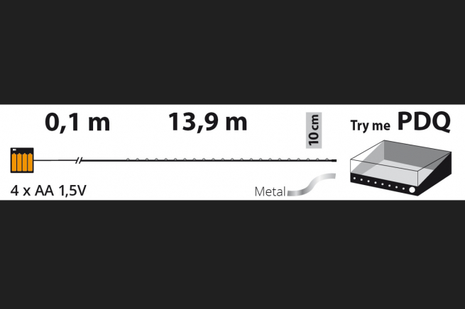 Filo luci microled a batteria, luce fredda, filo in metallo, uso interno, lunghezza 14 metri