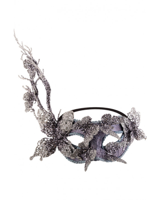 Maschera preziosa grigia donna con farfalle e glitter
