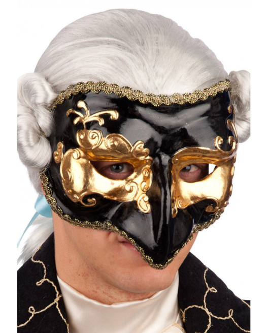 Maschera mezzo viso uomo elegante nera e oro