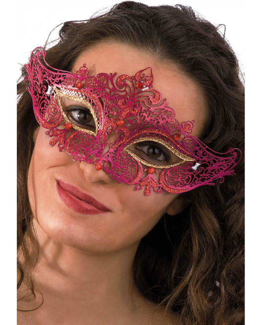 Maschera fucsia donna in metallo traforata, effetto pizzo