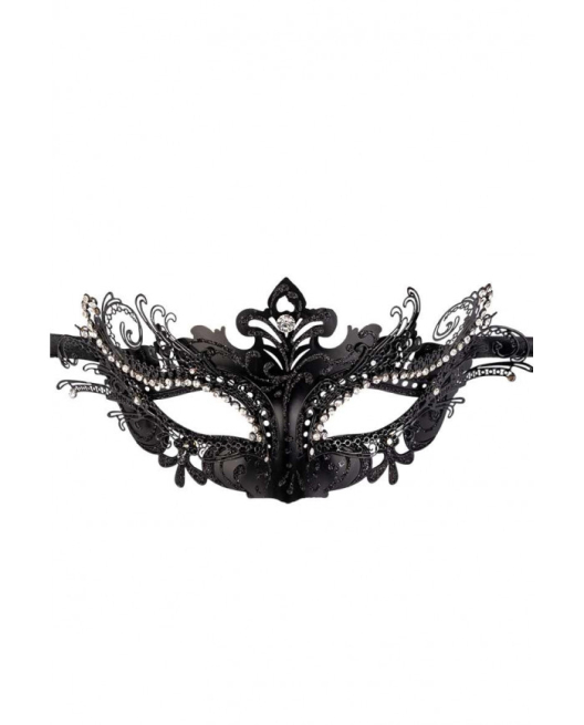 Maschera nera donna in metallo traforata con strass