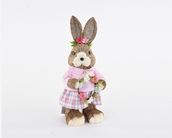 Coniglietta vestito rosa con ghirlanda, altezza 36 cm