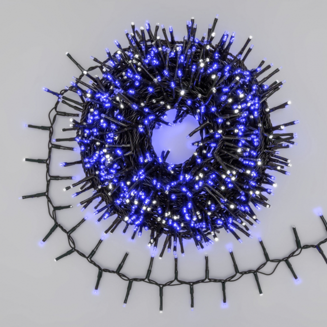 Filo 1000 miniled "Cluster" Blu a luce fissa e multiflash Diamond luce fredda,  uso interno ed esterno, lunghezza 20 metri