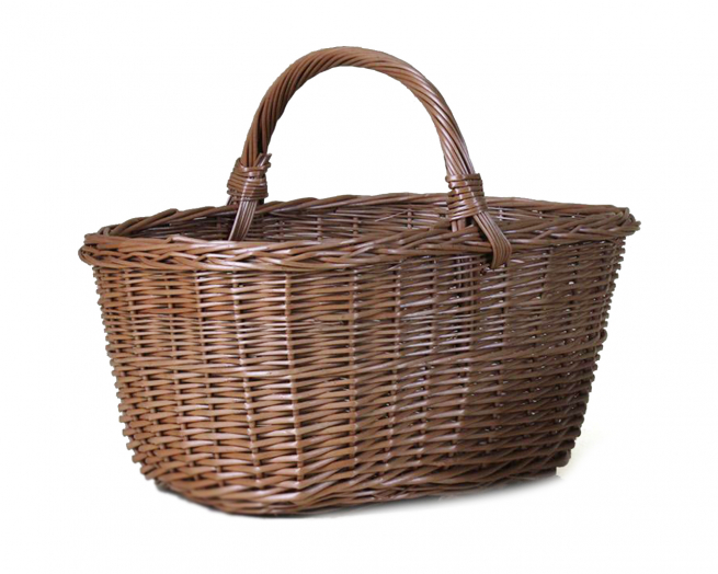 Cesto Olanda in vimini marrone formato 30x38 cm, altezza  17 cm e 35 cm con manico