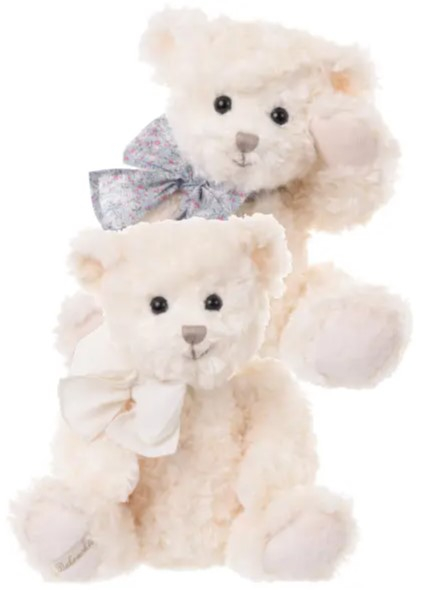 Orso "Beau Garcon Antoine" bianco con fiocco bordo azzurro, altezza 40 cm