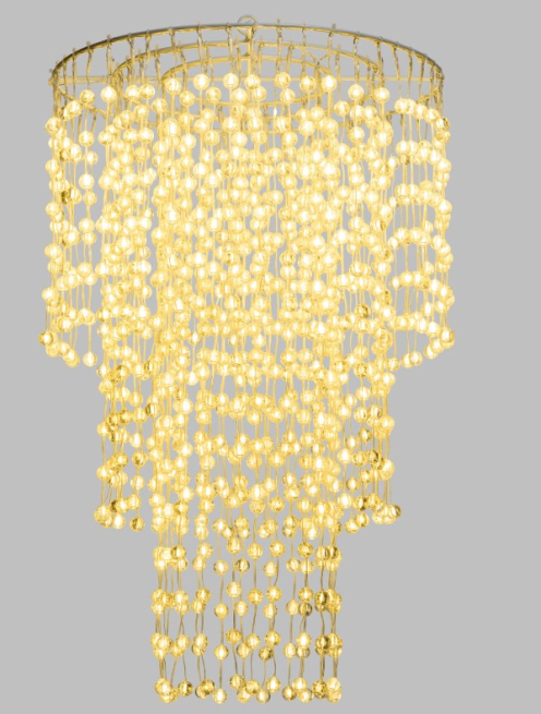 Lampadario "Chandelier" 1352 led, luce calda fissa, uso interno ed esterno, diametro 55 x 85 di altezza, filo alimentazione trasparente 6 metri