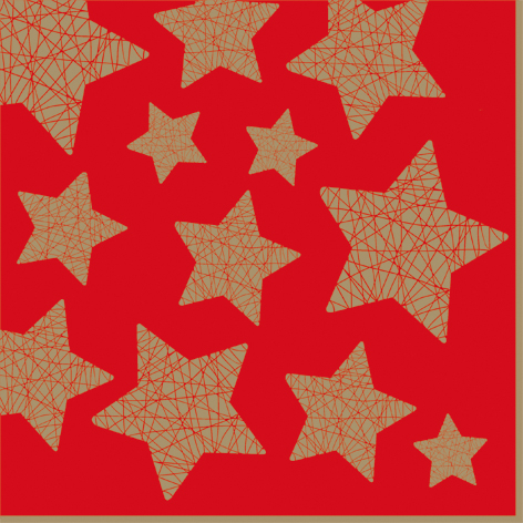 Tovagliolo in carta 3 veli stampa stelle oro su fondo rosso, 33x33 cm, confezione da 20 pezzi
