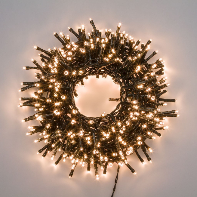 Filo lineare (cluster) 720 led, luce calda, filo verde, per uso interno ed esterno, lunghezza 14.90 metri