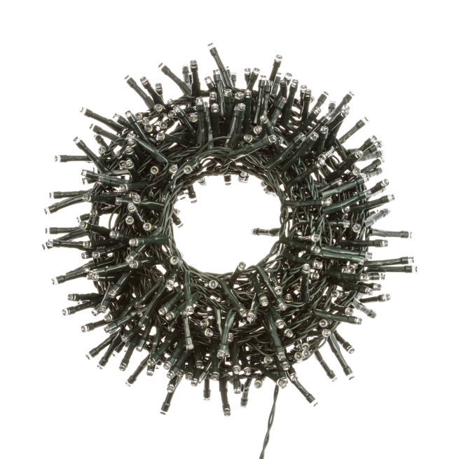 Filo lineare (cluster) 720 led, luce calda, filo verde, per uso interno ed esterno, lunghezza 14.90 metri