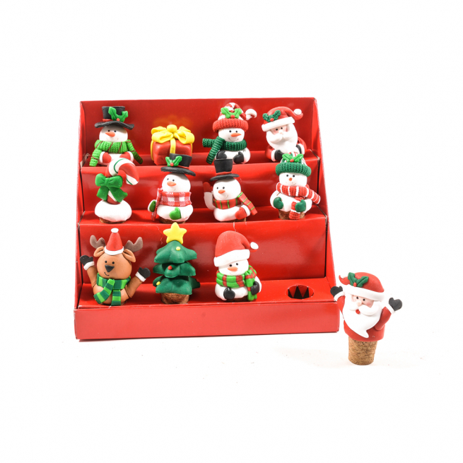 Tappo in sughero con personaggio natalizio, diametro 4 cm, altezza 7 cm, soggetti assortiti