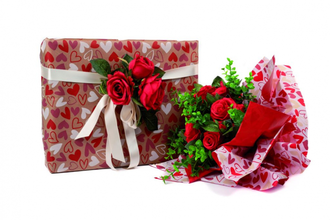Rotolo carta regalo "Young Heart" fondo bianco, altezza 80 cm, lunghezza 20 metri