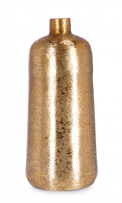 Vaso a bottiglia in alluminio oro lavorato, altezza 44.5 cm