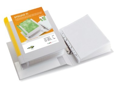 Raccoglitore "Stelvio TI" bianco personalizzabile, formato A4, dorso 9 cm, con 2 anelli diametro 65 mm